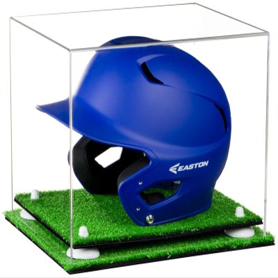 Acrylic Display Case for Baseball Batting Helmet Premium Baseball Display Case with Turf Base and Polished Edges Durable Display Cases for Collectibles .Dim: 12.25" L x 10" W x 10.5" H (A012-WR)