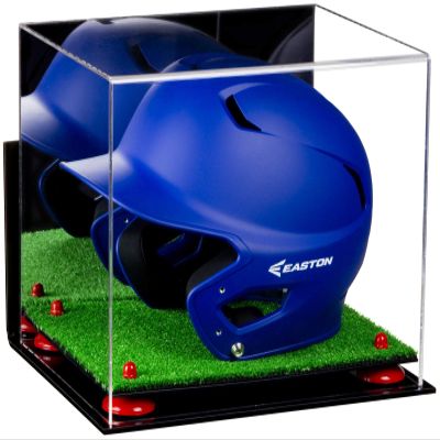Acrylic Display Case for Baseball Batting Helmet Premium Baseball Display Case with Turf Base and Polished Edges Durable Display Cases for Collectibles .Dim: 12.25" L x 10" W x 10.5" H (A012-RR)