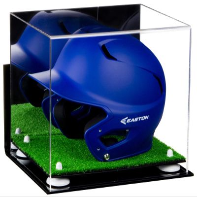 Acrylic Display Case for Baseball Batting Helmet Premium Baseball Display Case with Turf Base and Polished Edges Durable Display Cases for Collectibles.Dim:12.25 L x 10 D x 10.5 H (A012-WR)