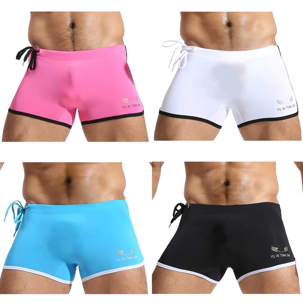 BRAVE PERSON Elastic Fitness Pants Fashion Swimming Trunks Beach Pants Running Shorts Bj1010 (M, 4 Colors Mixed - B)