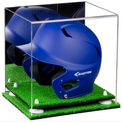 Acrylic Display Case for Baseball Batting Helmet Premium Baseball Display Case with Turf Base and Polished Edges Durable Display Cases for Collectibles .Dim: 12.25" L x 10" W x 10.5" H(A012-WR)
