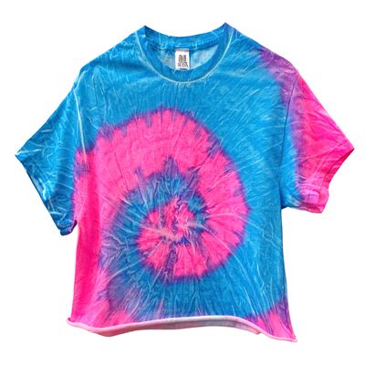 Tie-Dye Short Sleeve Unisex Cropped Tee (Paradise, XX-Large) Pink and Blue