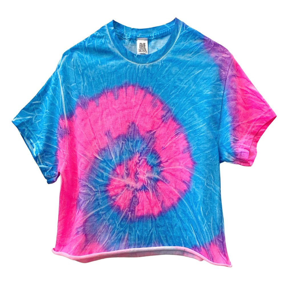 Tie-Dye Short Sleeve Unisex Cropped Tee (Paradise, XX-Large) Pink and Blue