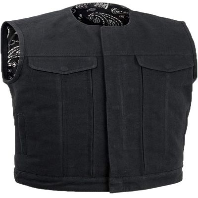 Canvas Club Vest with No Collar & Front Hidden Multi Accessory Pocket System Black