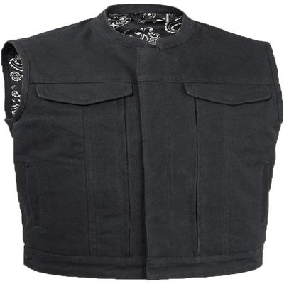 Canvas Club Vest with Mandarin Collar & Front Hidden Multi Accessory Pocket System Black