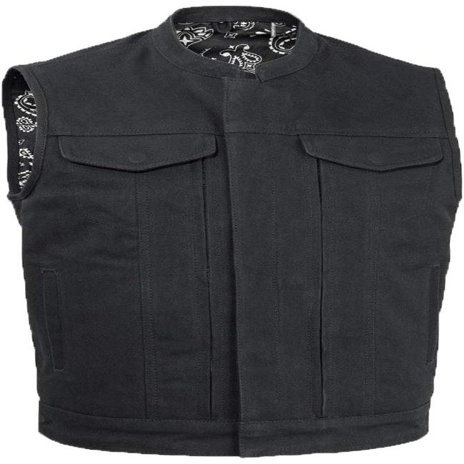 Canvas Club Vest with Mandarin Collar & Front Hidden Multi Accessory Pocket System Black