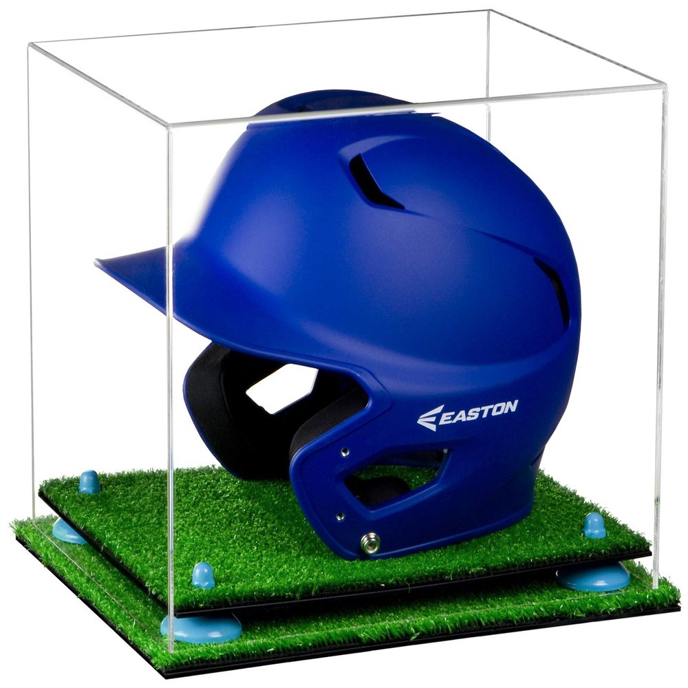 Acrylic Display Case for Baseball Batting Helmet Premium Baseball Display Case with Turf Base and Polished Edges Durable Display Cases for Collectibles .Dim: 12.25" L x 10" W x 10.5" H(A012-BLR)