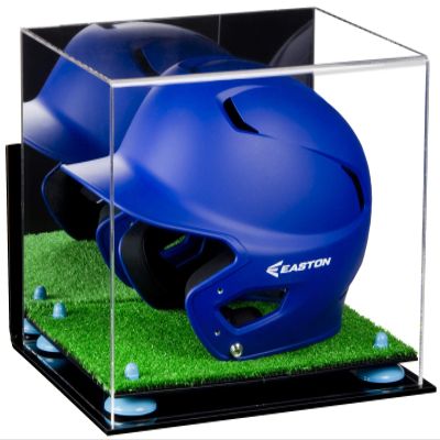 Acrylic Display Case for Baseball Batting Helmet Premium Baseball Display Case with Turf Base and Polished Edges Durable Display Cases for Collectibles .Dim: 12.25" L x 10" W x 10.5" H (A012-BLR)