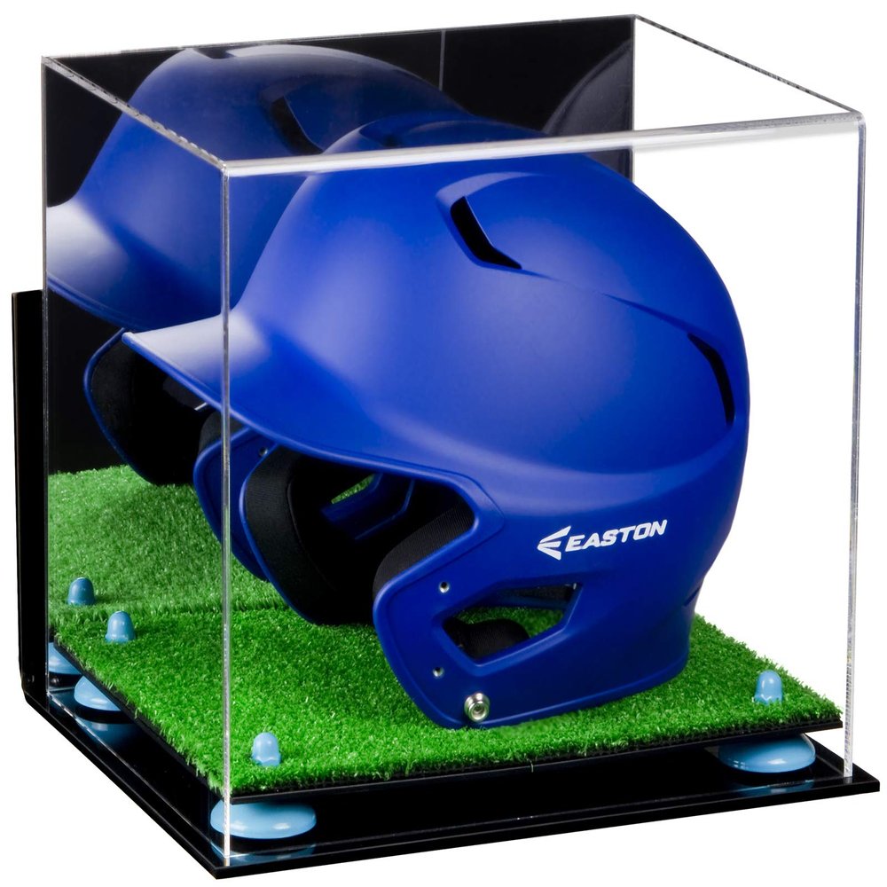 Acrylic Display Case for Baseball Batting Helmet Premium Baseball Display Case with Turf Base and Polished Edges Durable Display Cases for Collectibles .Dim: 12.25" L x 10" W x 10.5" H (A012-BLR)