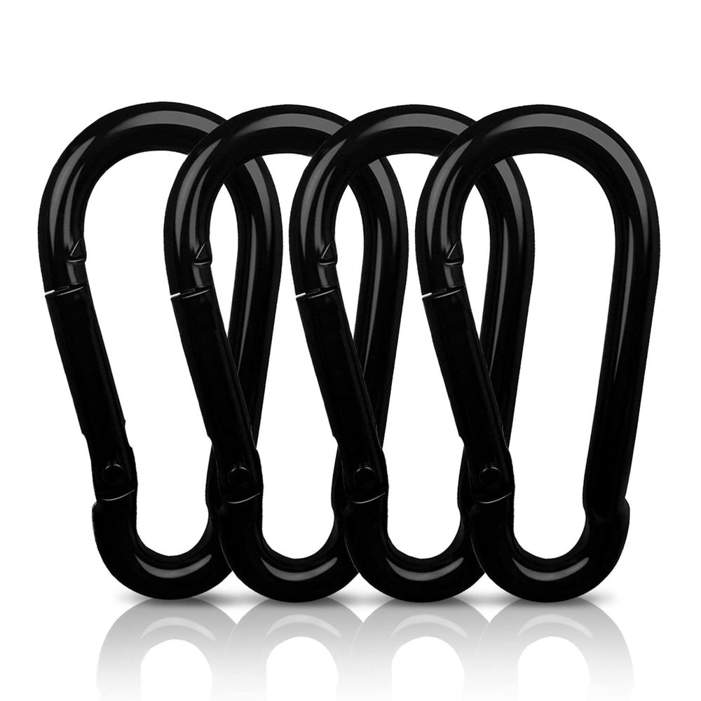 AUTMATCH Carabiner Clips, 3" Carbon Steel Spring Snap Hook Caribeener Clips Buckle Pack Grade Heavy Duty Carabiners Quick Link for Camping, Fishing, Hiking, Traveling, Black, 4 Pack