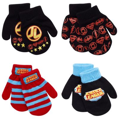 DC Comics Boys 4 Pack Mitten or Glove Set: Batman, Superman, Justice League (2-7), Size Age 2-4, Justice League