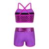 inlzdz Kids Girls Two Piece Sports Ballet Dance Outfits Spaghetti Shoulder Straps Fish Scales Printed Tops with Bottoms Set Rose Red 12 view 2