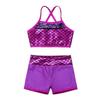inlzdz Kids Girls Two Piece Sports Ballet Dance Outfits Spaghetti Shoulder Straps Fish Scales Printed Tops with Bottoms Set Rose Red 12 view 3