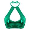 FEESHOW Women's Shiny Metallic Leather Crop Tops Halter Bikini Tank Crop Top Green One Size view 2
