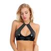 FEESHOW Women's Shiny Metallic Leather Crop Tops Halter Bikini Tank Crop Top Black One Size view 1