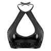 FEESHOW Women's Shiny Metallic Leather Crop Tops Halter Bikini Tank Crop Top Black One Size view 2