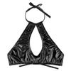 FEESHOW Women's Shiny Metallic Leather Crop Tops Halter Bikini Tank Crop Top Black One Size view 3