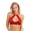 FEESHOW Women's Shiny Metallic Leather Crop Tops Halter Bikini Tank Crop Top Red One Size view 1