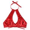 FEESHOW Women's Shiny Metallic Leather Crop Tops Halter Bikini Tank Crop Top Red One Size view 3