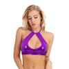 FEESHOW Women's Shiny Metallic Leather Crop Tops Halter Bikini Tank Crop Top Purple One Size view 1