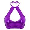 FEESHOW Women's Shiny Metallic Leather Crop Tops Halter Bikini Tank Crop Top Purple One Size view 2
