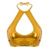 FEESHOW Women's Shiny Metallic Leather Crop Tops Halter Bikini Tank Crop Top Gold One Size view 2