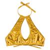FEESHOW Women's Shiny Metallic Leather Crop Tops Halter Bikini Tank Crop Top Gold One Size view 3