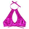 FEESHOW Women's Shiny Metallic Leather Crop Tops Halter Bikini Tank Crop Top Rose One Size view 3