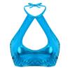 FEESHOW Women's Shiny Metallic Leather Crop Tops Halter Bikini Tank Crop Top Light Blue One Size view 2