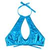 FEESHOW Women's Shiny Metallic Leather Crop Tops Halter Bikini Tank Crop Top Light Blue One Size view 3