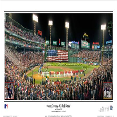 Boston Red Sox 2018 World Series Game One Opening Ceremony/ w Game Inserts - 13.5x39 Panoramic Poster. Frame Dimensions 15.5x41 Deluxe Double Matt & Black Wood Frame with Plexi Glass #2122