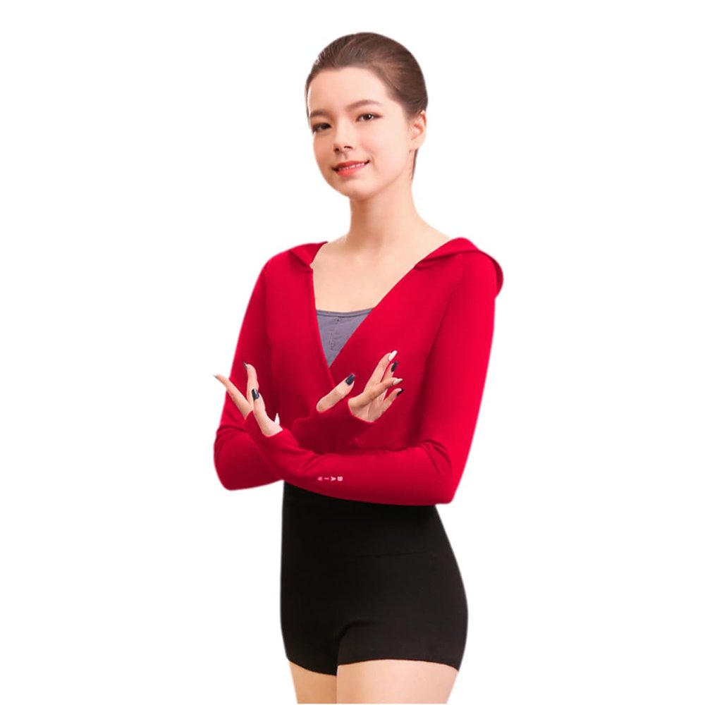 118120006 Adult Long Sleeve Ballet Hoodie Warm Ups Dance Practise Sweaters (M 165, Red)