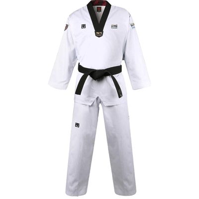 MOOTO Korea Taekwondo BS4.5 Kukkiwon Uniform Black Neck TKD MMA Martial Arts Karate Hapkido Judo JIU-Jitsu (210(Height:210~219cm)(6.88~7.19ft))