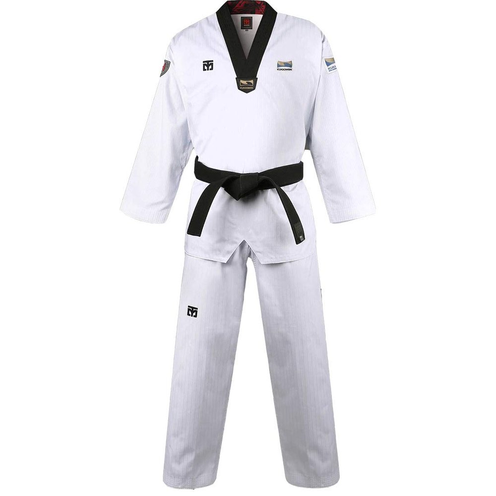 MOOTO Korea Taekwondo BS4.5 Kukkiwon Uniform Black Neck TKD MMA Martial Arts Karate Hapkido Judo JIU-Jitsu (210(Height:210~219cm)(6.88~7.19ft))