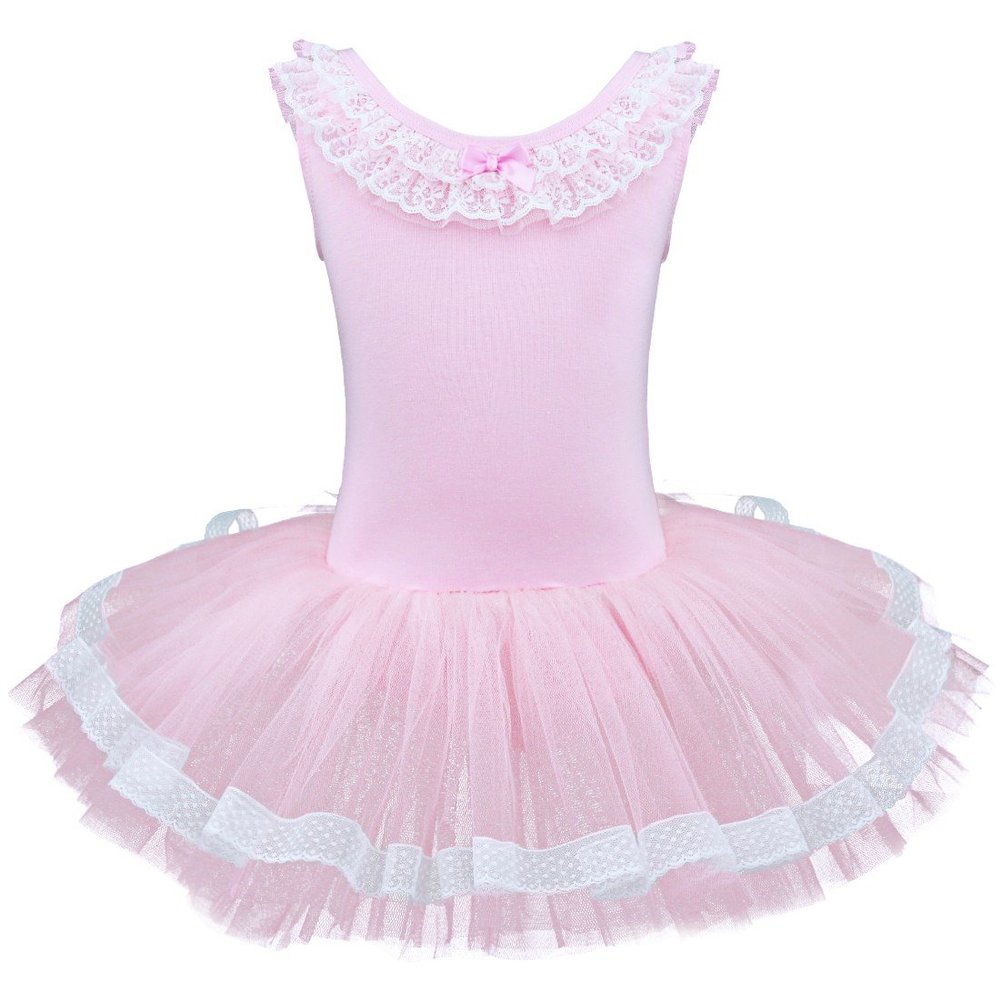 Agoky Girls Sequined Sleeveless Ballet Dance Leotard Tutu Skirted Dress Costumes Pink Dancer 3-4