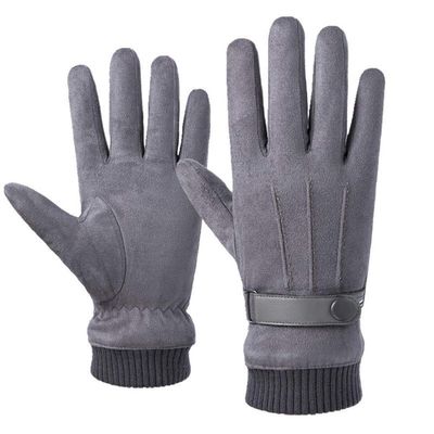 Handpolite Winter NEW Men's Driving Texting Touchscreen Suede Glove Warm Lining (Grey, One size)