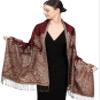 Achillea Soft Silky Reversible Paisley Pashmina Shawl Wrap Scarf w/Fringes (Big Paisley Burgundy) view 1
