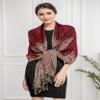 Achillea Soft Silky Reversible Paisley Pashmina Shawl Wrap Scarf w/Fringes (Big Paisley Burgundy) view 3