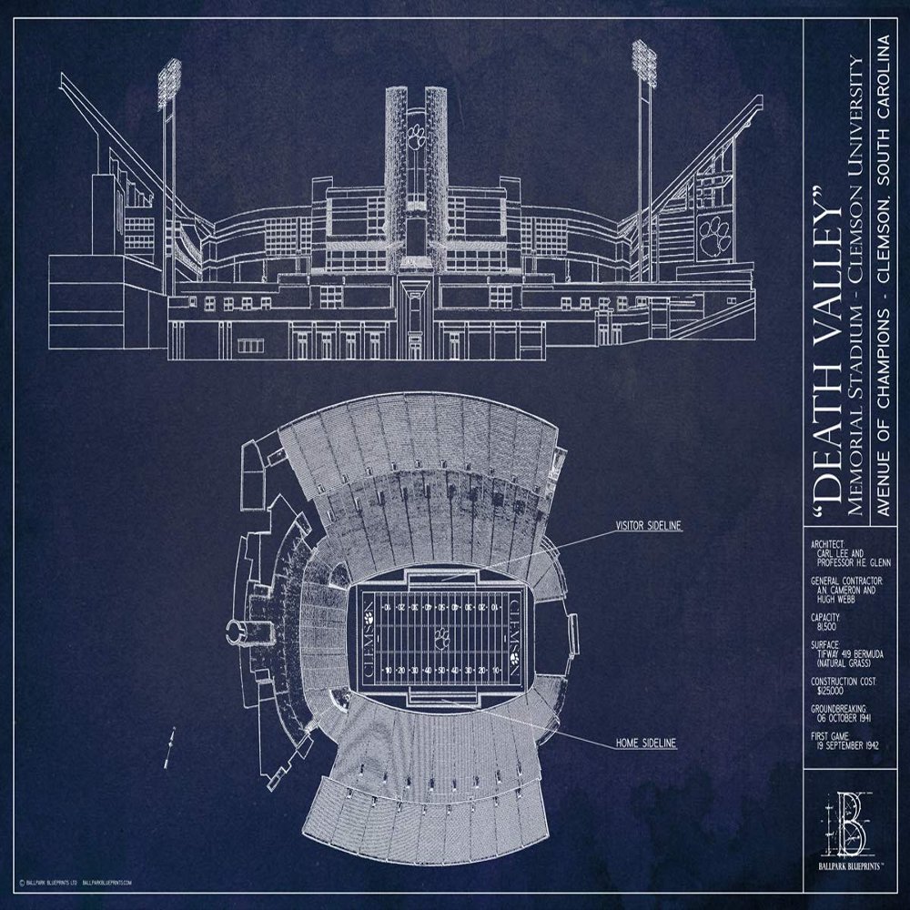 Ballpark Blueprints Death Valley - Clemson - Blueprint Style Print