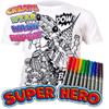 Splat Planet Color in Superhero T-Shirt with 10 Non-Toxic Washable Magic Markers - Color in and Wash Out T-Shirt (9-11 Years) White view 3