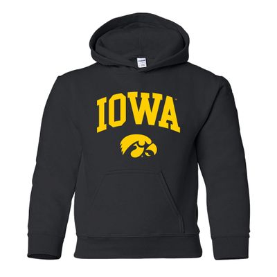 YH03 - Iowa Hawkeyes Arch Logo YOUTH HOODIE - Large - Black