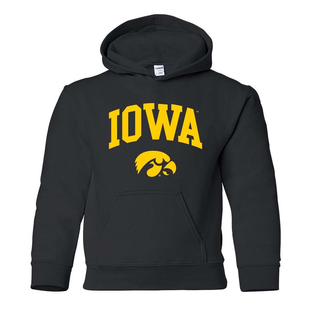 YH03 - Iowa Hawkeyes Arch Logo YOUTH HOODIE - Large - Black