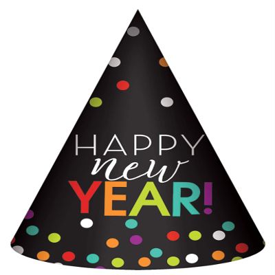 Amscan 250853 New Year Coloful Dot Black Party Hat, 1ct