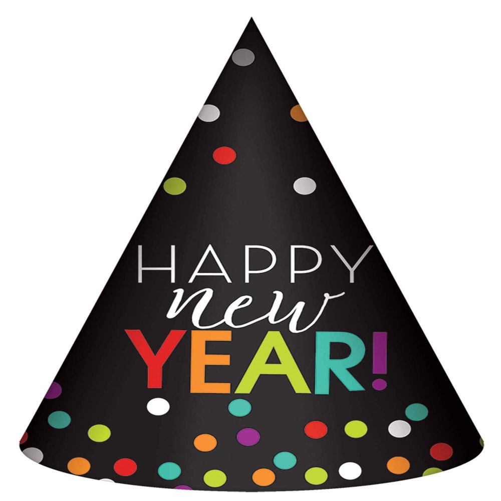 Amscan 250853 New Year Coloful Dot Black Party Hat, 1ct