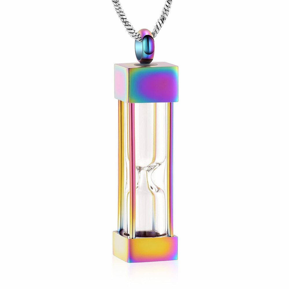 Yinplsmemory Cremation Jewelry Timeless Hourglass Urn Necklace for Ashes for Women Men Memorial Ashes Keepsake Urn Jewelry for Human/Pet Ashes (rainbow)