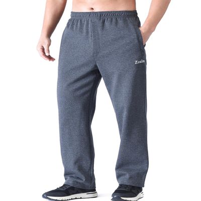 Zoulee Men's Open-Bottom Cotton Track Pants Sweatpants Jogging Pants with Zip Fly Dark Grey XL