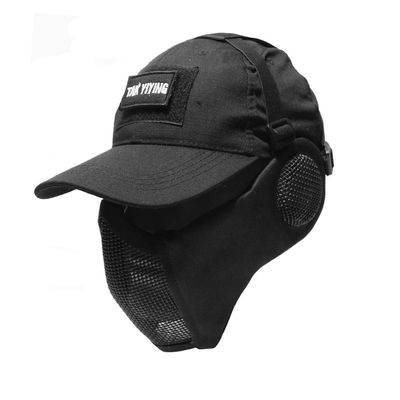 Tactical Foldable Mesh Mask with Ear Protection for Airsoft Paintball with Adjustable Baseball Cap (Balck)