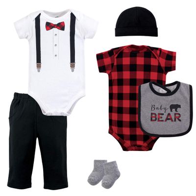 Little Treasure 6 Piece Clothing Set, Lumberjack Bow Tie, 0-3 Months