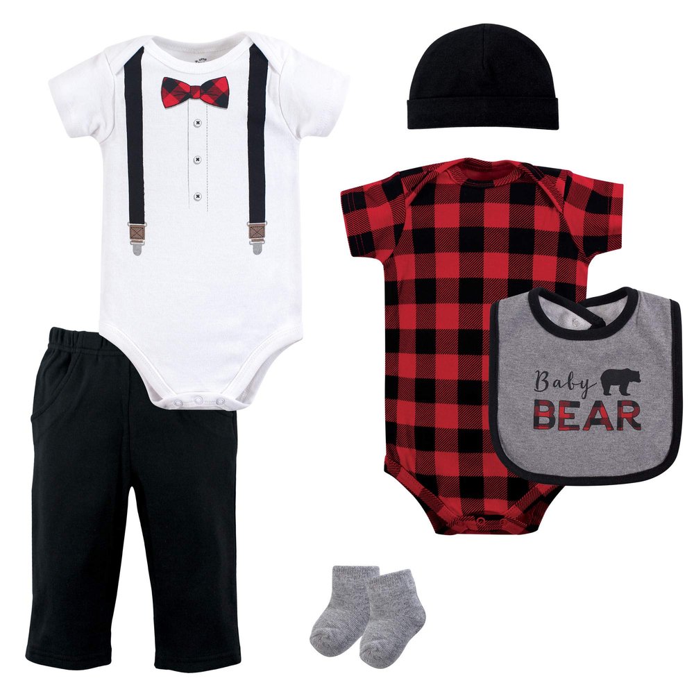Little Treasure 6 Piece Clothing Set, Lumberjack Bow Tie, 0-3 Months