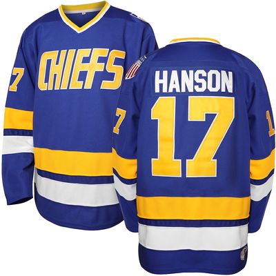 Phoneutrix Hanson Brothers Charlestown Chiefs 16 Jack 17 Steve 18 Jeff Slap Shot Movie Hockey Jersey Blue (17 Blue, Large)